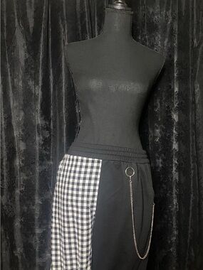Gothic Emo Grunge Two Toned Checkered Pants with Chain